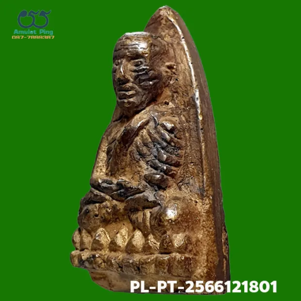 Luang Phor Thuad statuette, Yai (large) iron-shaped back (Lang Tao Rit), Mixed alloy, Wat Chang — front, angled left