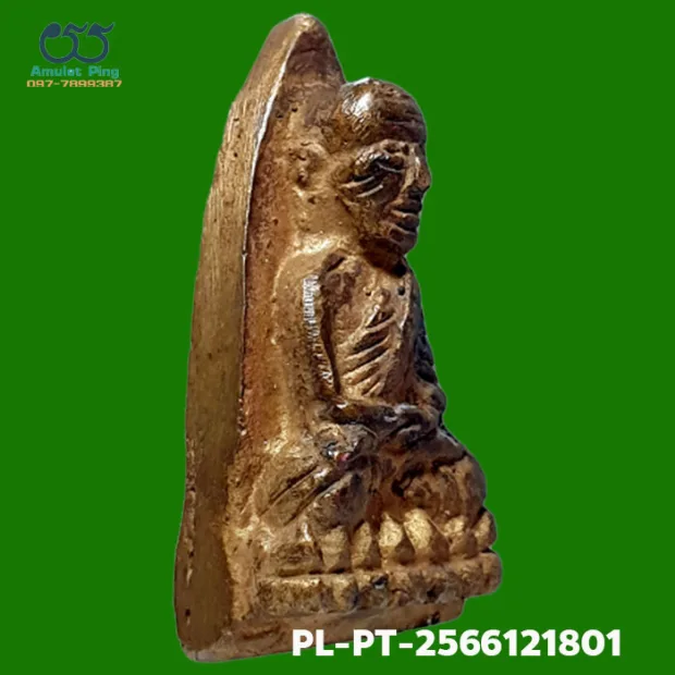 Luang Phor Thuad statuette, Yai (large) iron-shaped back (Lang Tao Rit), Mixed alloy, Wat Chang — front, angled right
